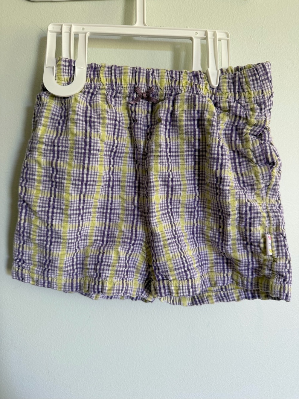 Vintage Y2K Sonoma Plaid Seersucker Shorts in Yellow and Purple 100% Cotton